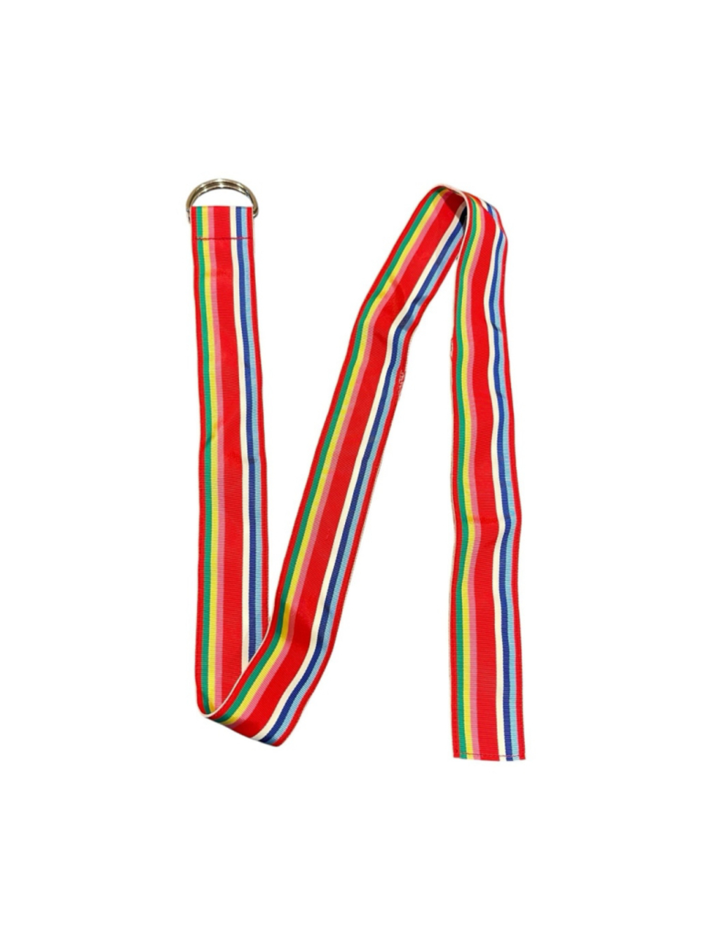 Fabric Rainbow Stripe Pattern D-Ring Belt 40” L, 1.5” W 90’s Vtg LGBTQ Pride